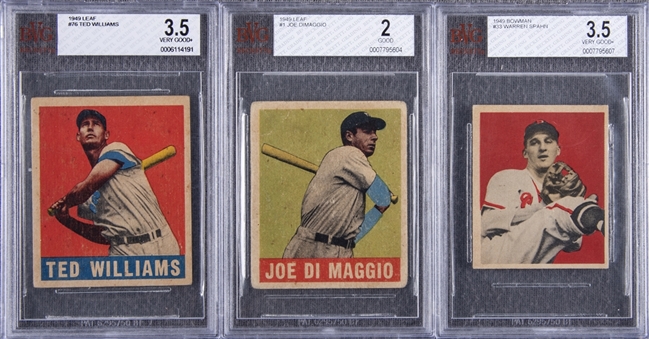 1948-49 Leaf and Bowman Hall of Famers BVG-Graded Trio (3 Different) – Including Williams and DiMaggio
